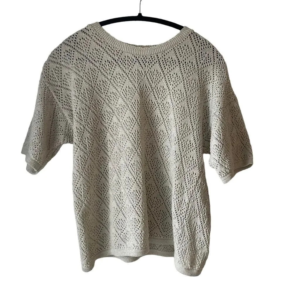 Vintage crochet knit short sleeve‎ top  / knitted tee